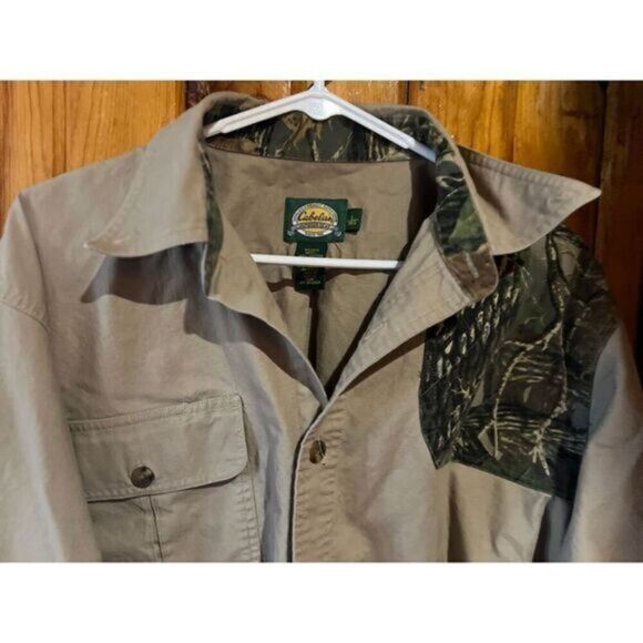 Cabela's Hunting Shirt Tan with Camo Patches Outdoor Button‎ size Large - Picture 4 of 7